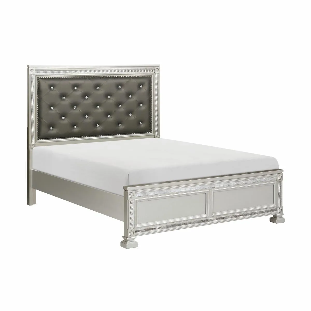 Silver Elegance Queen Bed with Faux Leather Headboard