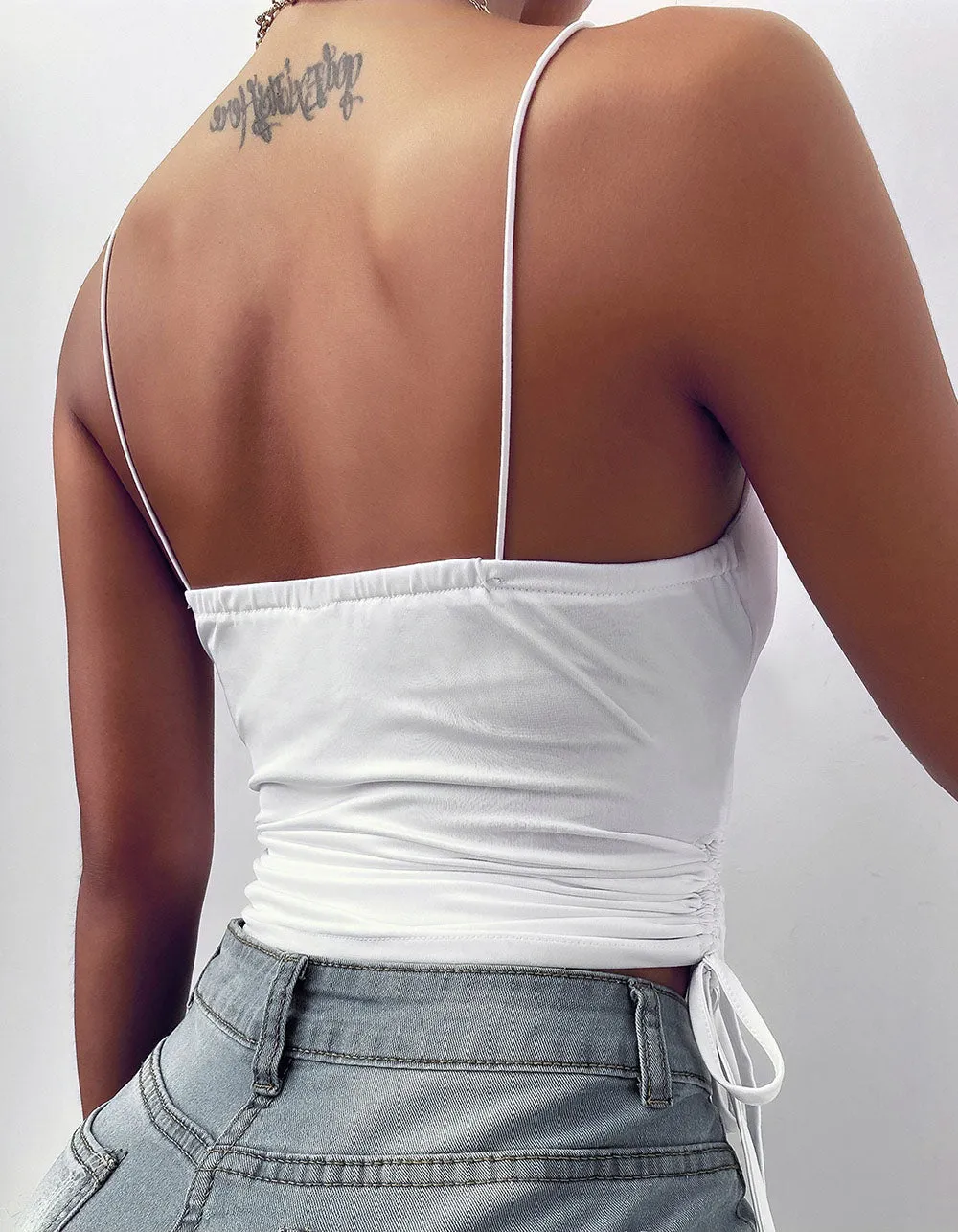 Solid-color Deep V Neck Drawstring Camisole