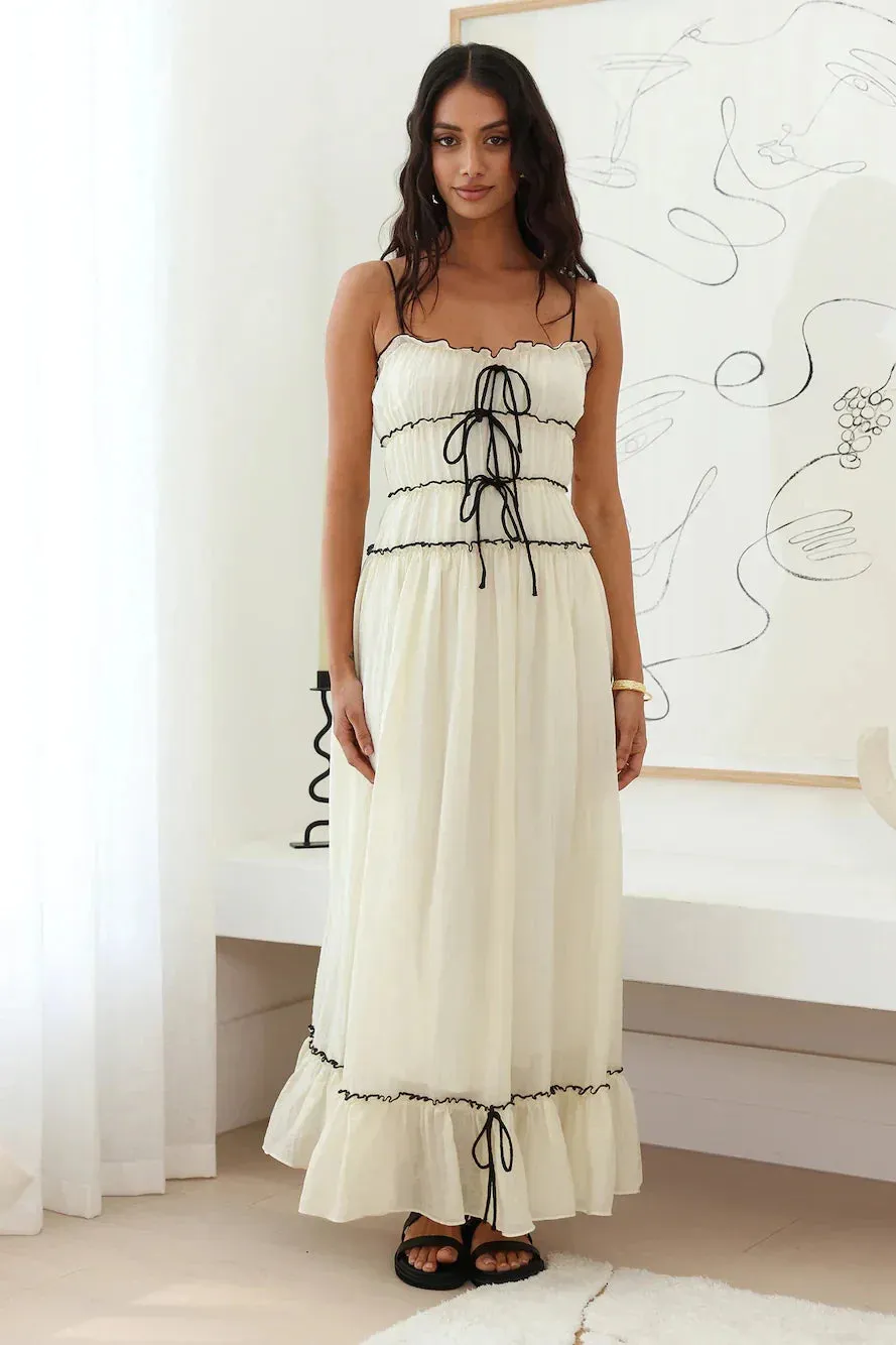 Spaghetti Strap Long Sleeveless Tie Up Smocked Summer Flowy Casual Y2k Dress