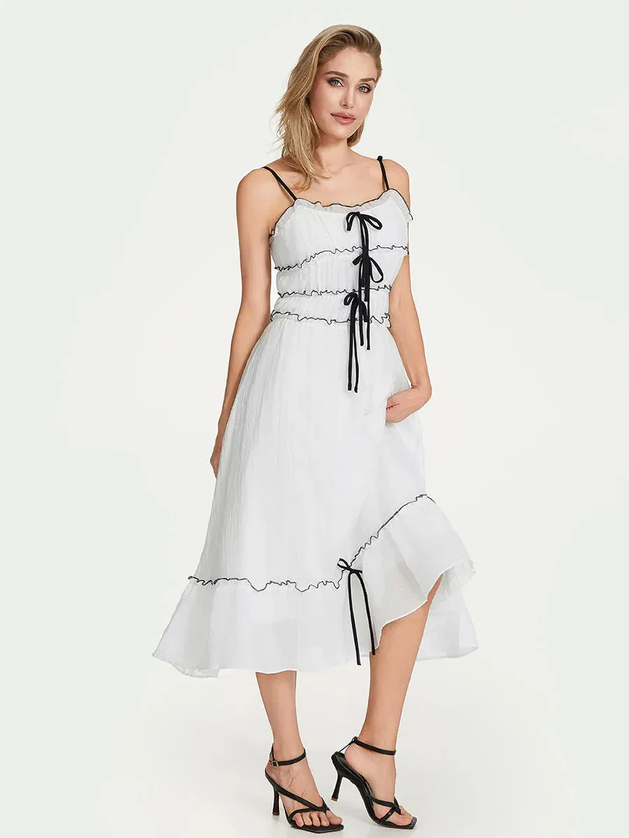 Spaghetti Strap Long Sleeveless Tie Up Smocked Summer Flowy Casual Y2k Dress