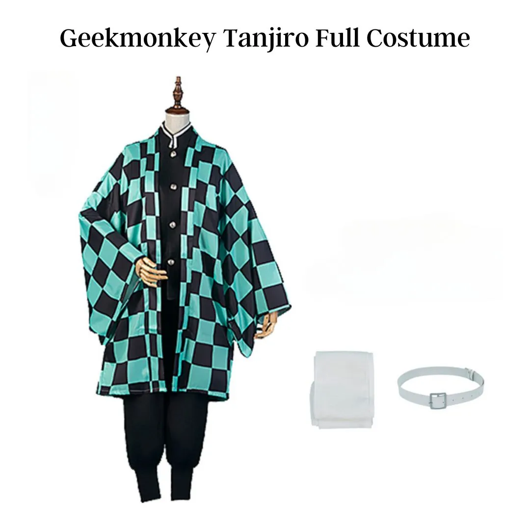 Tanjiro Cosplay Full Set | Kimono Cloak with Black Suit and Belt