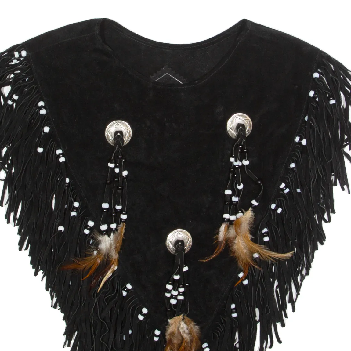 Western Tassels Womens Pullover Gilet Black Leather Suede 90s S