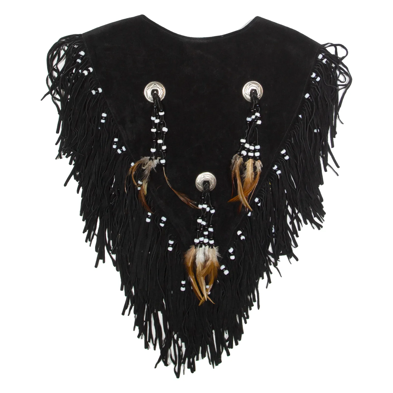 Western Tassels Womens Pullover Gilet Black Leather Suede 90s S