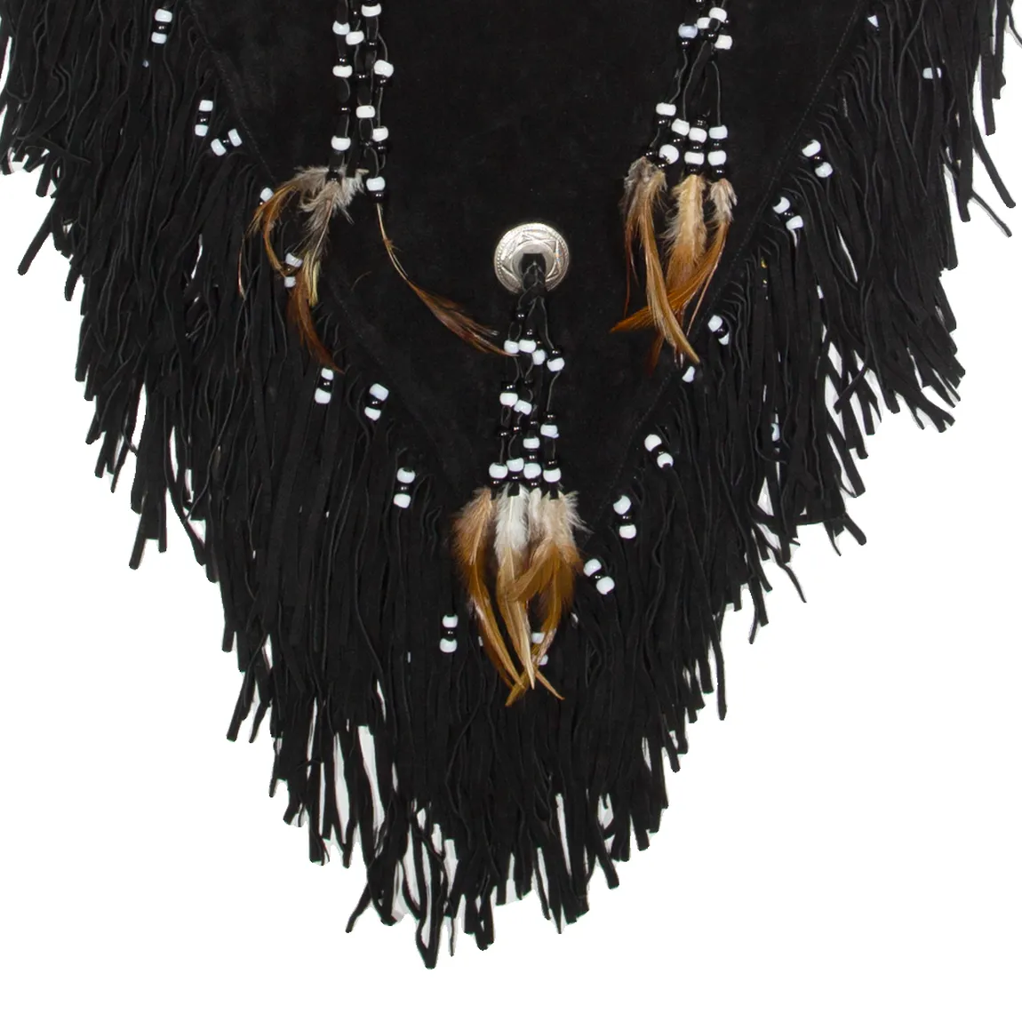 Western Tassels Womens Pullover Gilet Black Leather Suede 90s S
