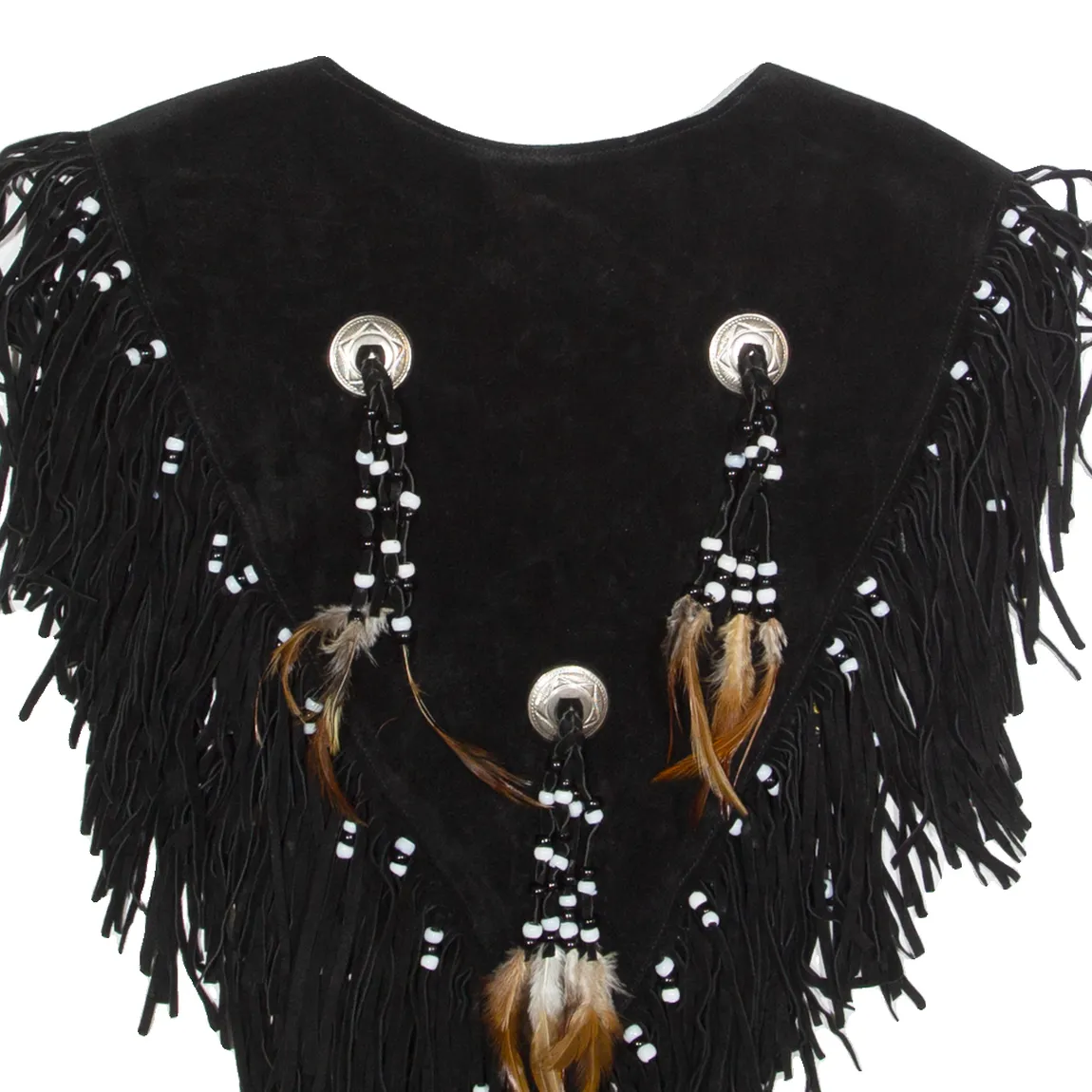 Western Tassels Womens Pullover Gilet Black Leather Suede 90s S