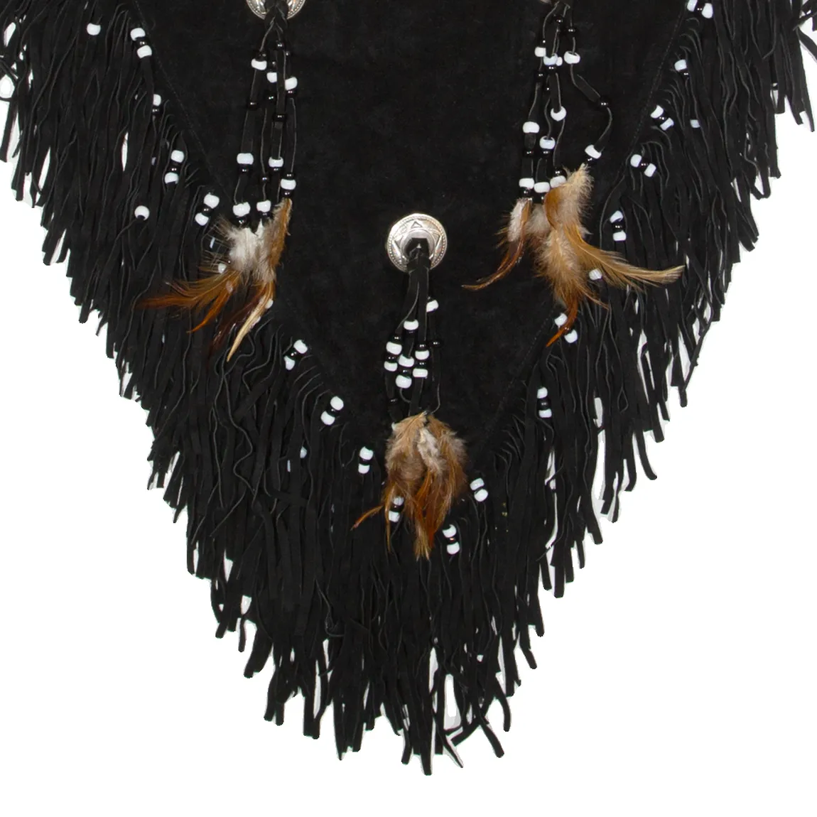 Western Tassels Womens Pullover Gilet Black Leather Suede 90s S