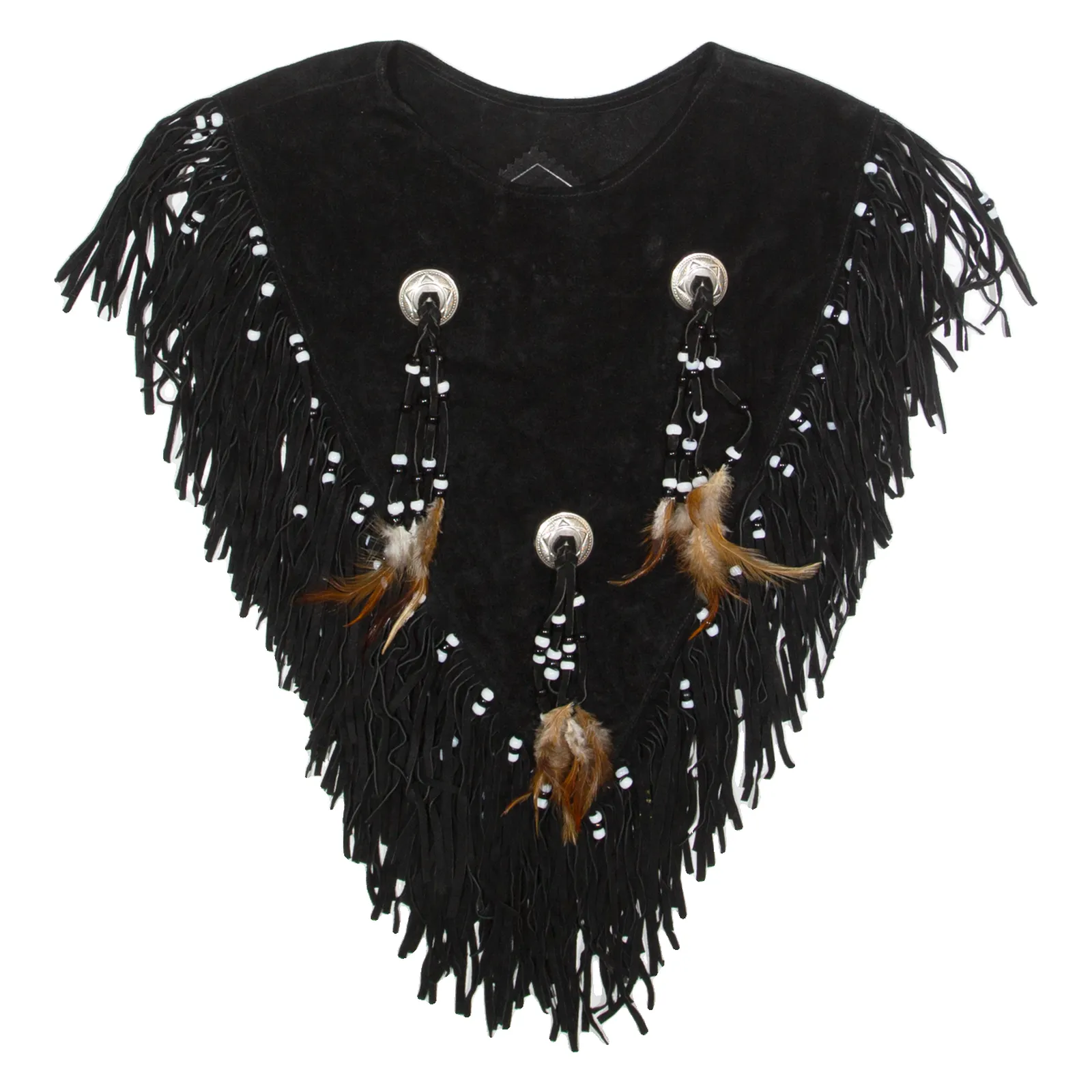 Western Tassels Womens Pullover Gilet Black Leather Suede 90s S