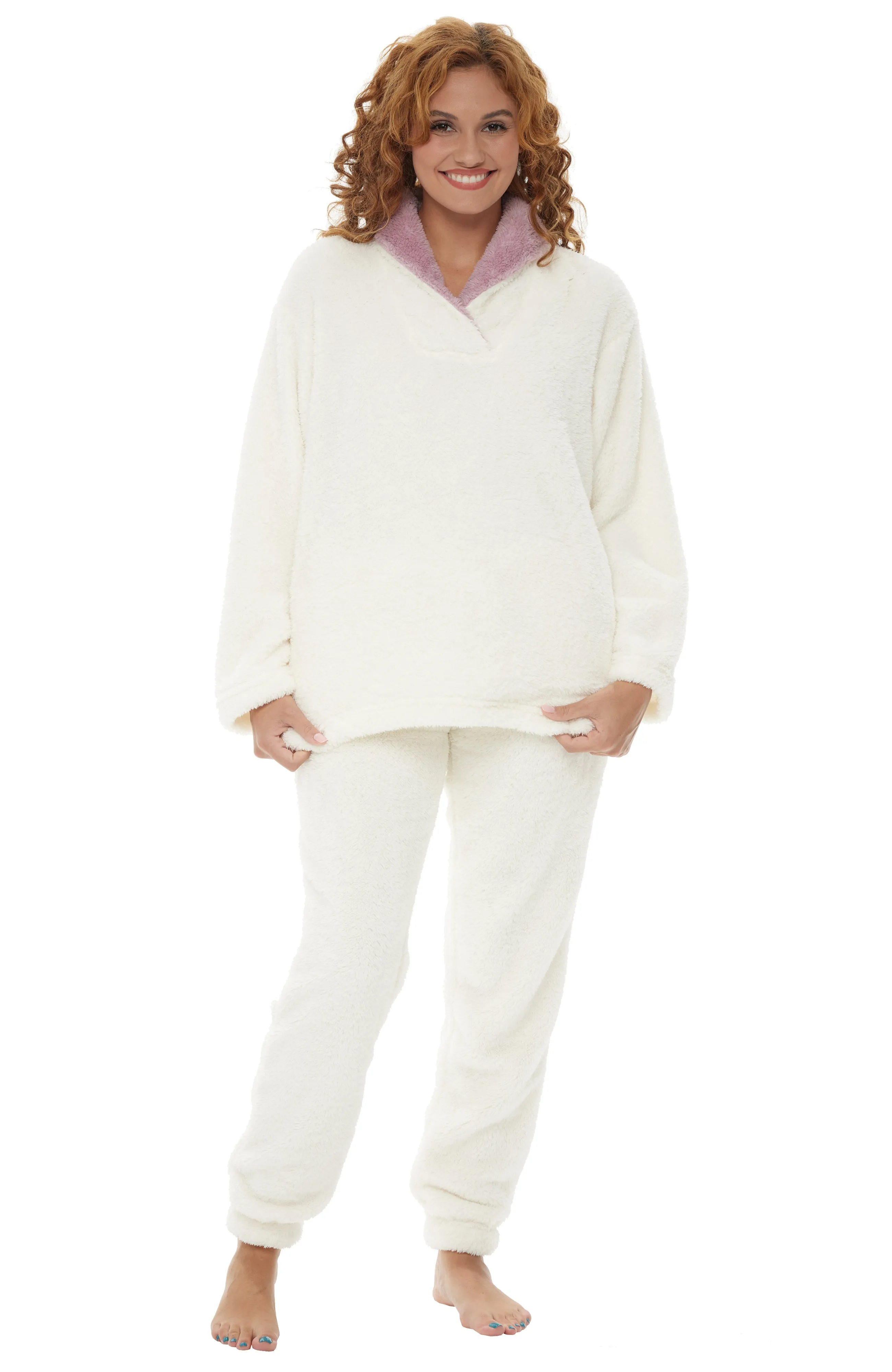 Women's Plush, Oversized Fleece Pajamas Set, Joggers with Pockets, Drawstring and Elastic Waist